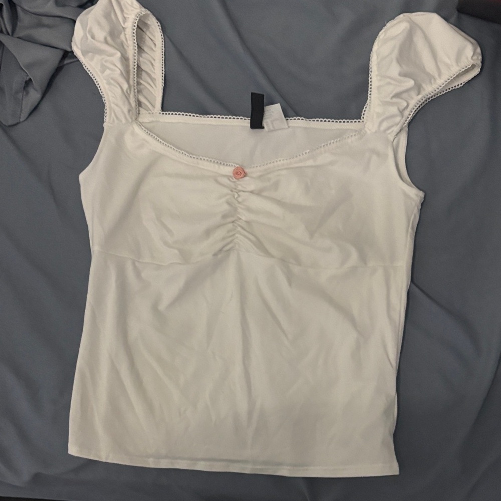 Divided White Camisole with Pink Button Detail